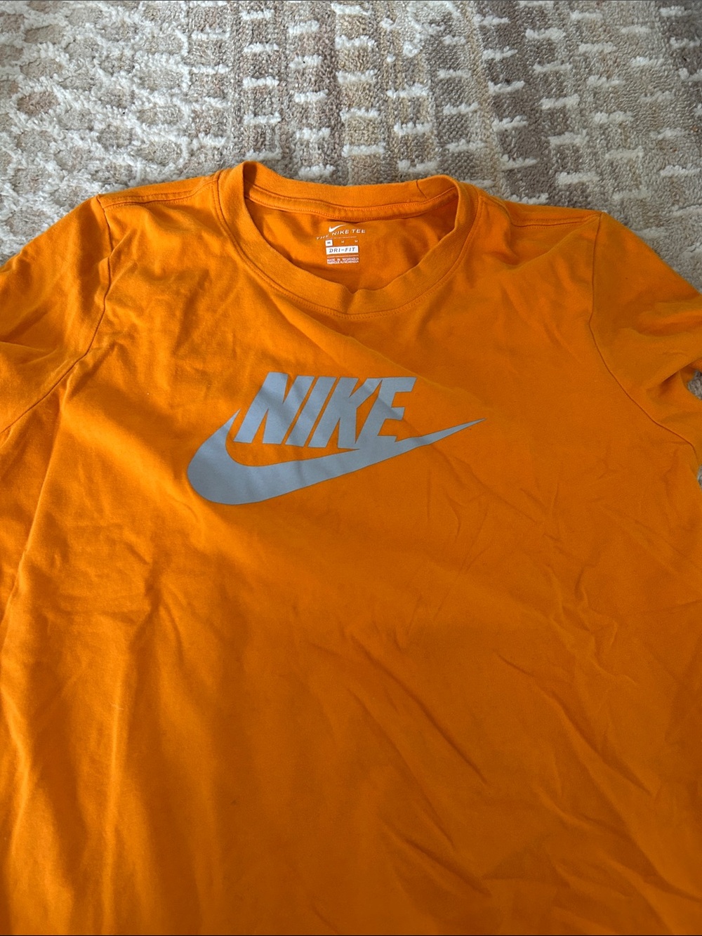 Nike Men’s Orange T-Shirt with Gray Swoosh Logo